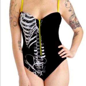 Skeleton zip up one piece swimsuit